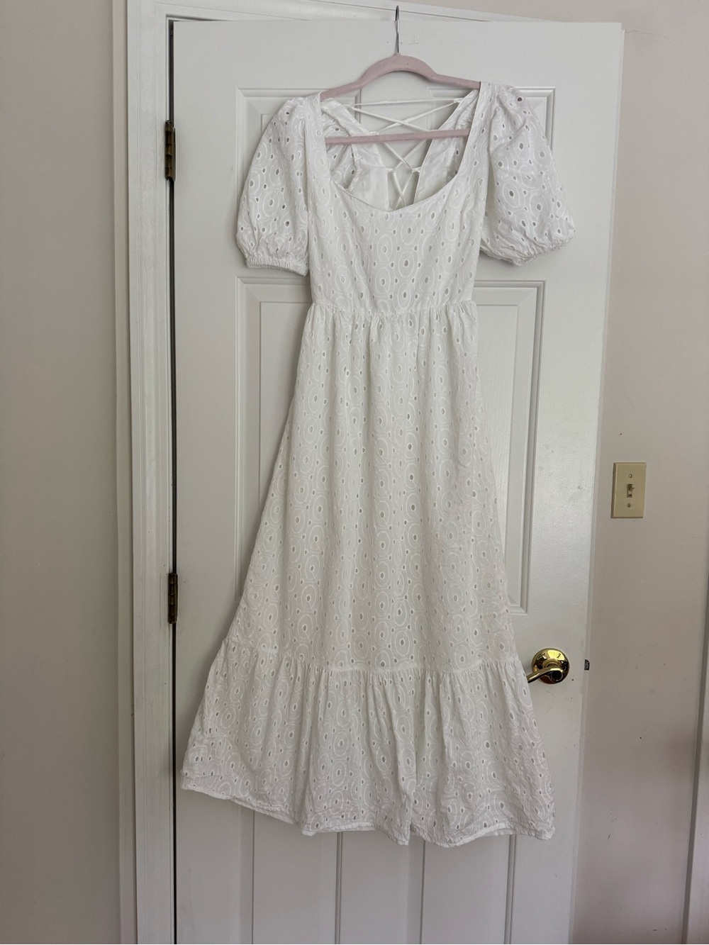 ASOS White Eyelet Puff-Sleeve Maxi Dress